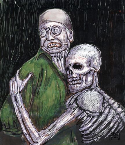 Finally I was accepted into the community of death
Ink and markers on newspaper.

Copyright © M. Larsson. All rights reserved.
